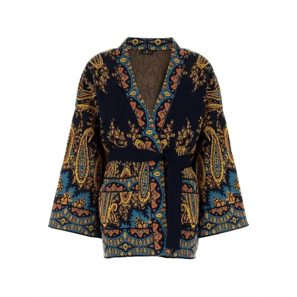 NEW ETRO women's long sleeve paisely cardigan in navy multi
